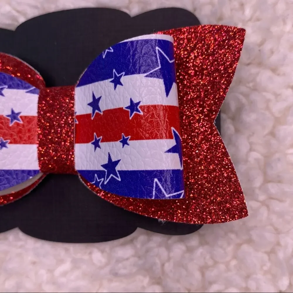 4th of July Faux Leather Glitter Small Bow
